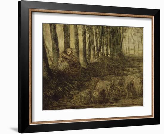 Berg? et troupeau (esquisse)-Jean-François Millet-Framed Giclee Print