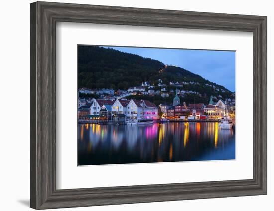 Bergen's Picturesque Bryggen District Illuminated at Dusk-Doug Pearson-Framed Photographic Print