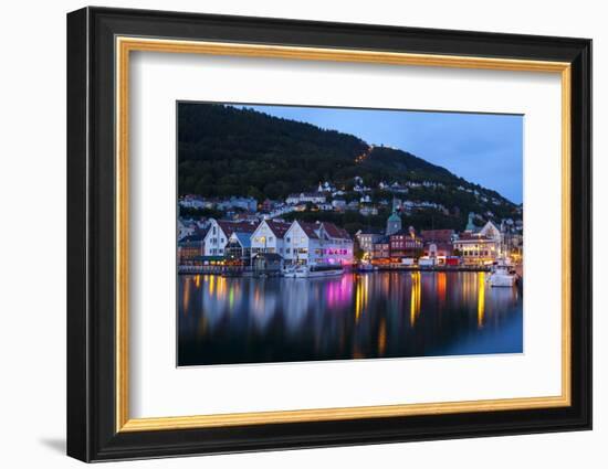Bergen's Picturesque Bryggen District Illuminated at Dusk-Doug Pearson-Framed Photographic Print