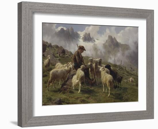 Berger des Pyrénées donnant du sel à ses moutons-Rosa Bonheur-Framed Giclee Print