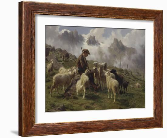 Berger des Pyrénées donnant du sel à ses moutons-Rosa Bonheur-Framed Giclee Print