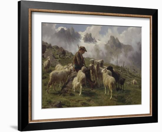 Berger des Pyrénées donnant du sel à ses moutons-Rosa Bonheur-Framed Giclee Print