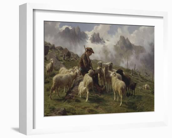 Berger des Pyrénées donnant du sel à ses moutons-Rosa Bonheur-Framed Giclee Print