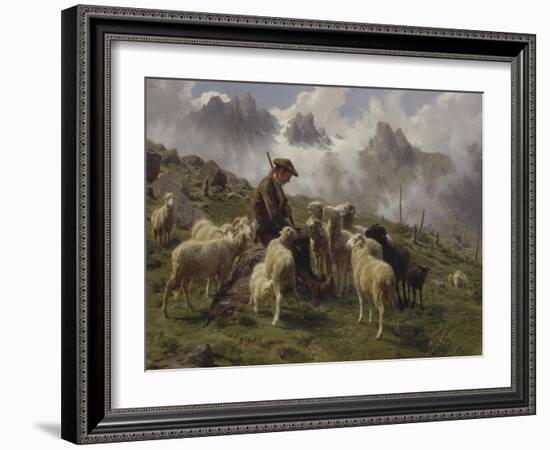 Berger des Pyrénées donnant du sel à ses moutons-Rosa Bonheur-Framed Giclee Print