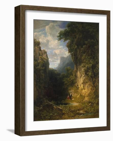 Bergschlucht Mit Badenden Frauen-Carl Spitzweg-Framed Giclee Print