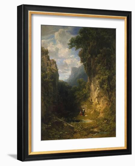 Bergschlucht Mit Badenden Frauen-Carl Spitzweg-Framed Giclee Print