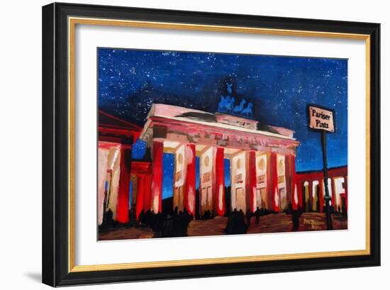 Berlin Brandenburg Gate with Paris Place-Martina Bleichner-Framed Premium Giclee Print