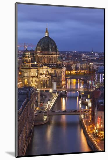 Berlin Cathedral, Berliner Dom, Seen Fom the Fischerinsel at Dusk-David Bank-Mounted Photographic Print