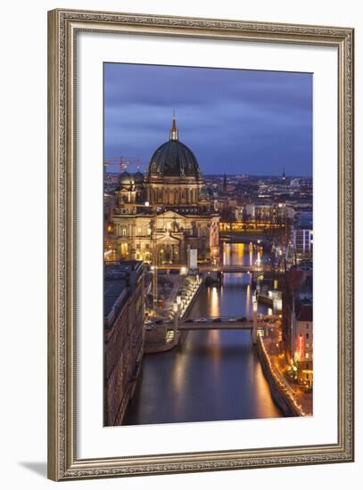 Berlin Cathedral, Berliner Dom, Seen Fom the Fischerinsel at Dusk-David Bank-Framed Photographic Print