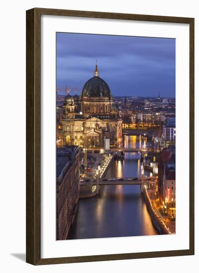 Berlin Cathedral, Berliner Dom, Seen Fom the Fischerinsel at Dusk-David Bank-Framed Photographic Print