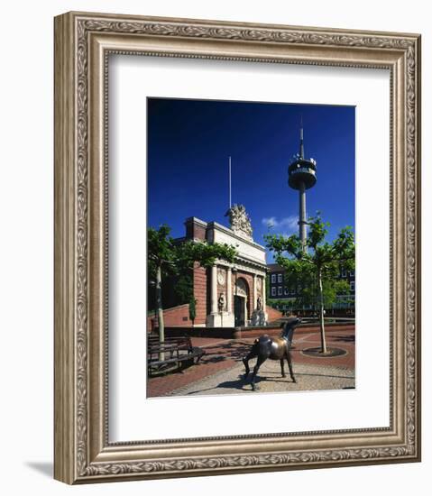 Berlin Gate and TV Tower in Wesel, Niederrhein, North Rhine-Westphalia, Germany-null-Framed Premium Giclee Print