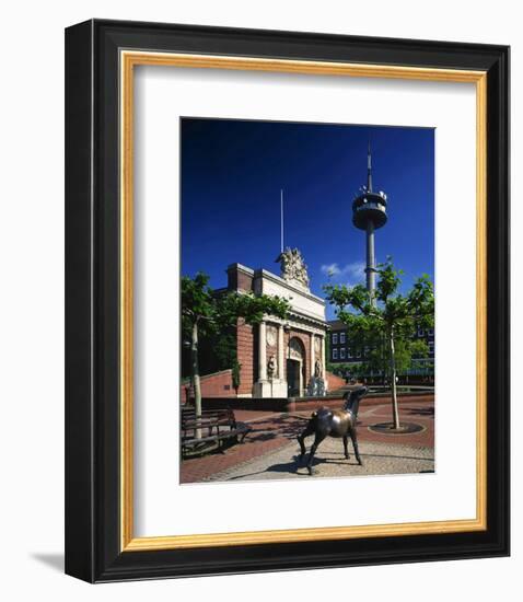 Berlin Gate and TV Tower in Wesel, Niederrhein, North Rhine-Westphalia, Germany-null-Framed Premium Giclee Print