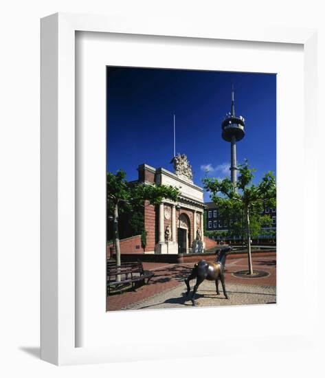 Berlin Gate and TV Tower in Wesel, Niederrhein, North Rhine-Westphalia, Germany-null-Framed Premium Giclee Print