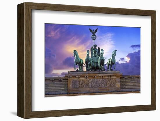 Berlin, Germany. Close-up of the Quadriga atop the Brandenburg gate at sunset.-Miva Stock-Framed Photographic Print