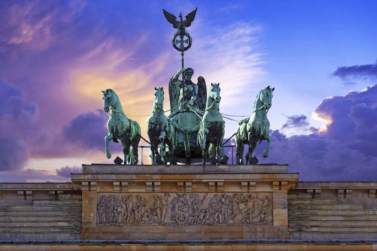 Berlin Germany Close Up Of The Quadriga Atop The Brandenburg Gate At Sunset Photographic Print Miva Stock Art Com