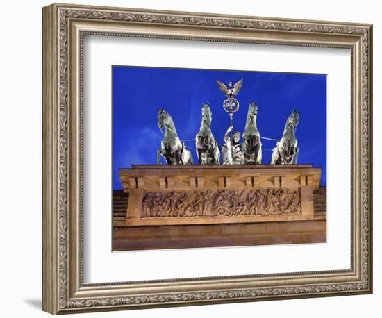 Berlin, Germany. Close-up of the Quadriga atop the Brandenburg gate in the evening.-Miva Stock-Framed Photographic Print