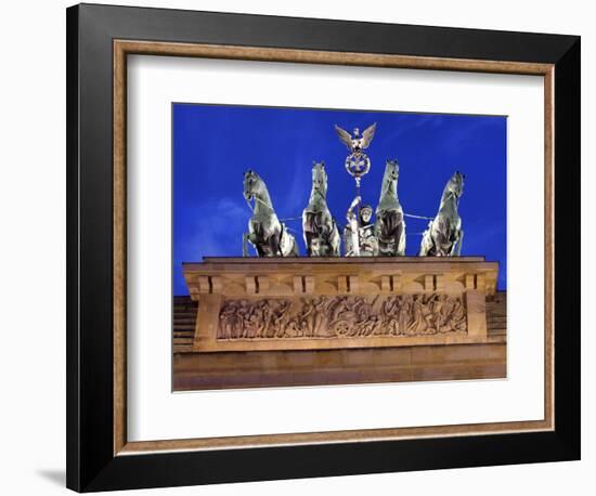 Berlin, Germany. Close-up of the Quadriga atop the Brandenburg gate in the evening.-Miva Stock-Framed Photographic Print