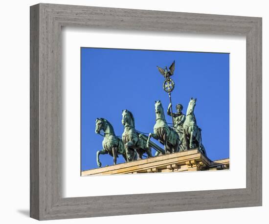 Berlin, Germany. Close-up of the Quadriga atop the Brandenburg gate.-Miva Stock-Framed Photographic Print