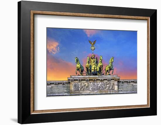 Berlin, Germany. Close-up of the Quadriga atop the Brandenburg gate.-Miva Stock-Framed Photographic Print