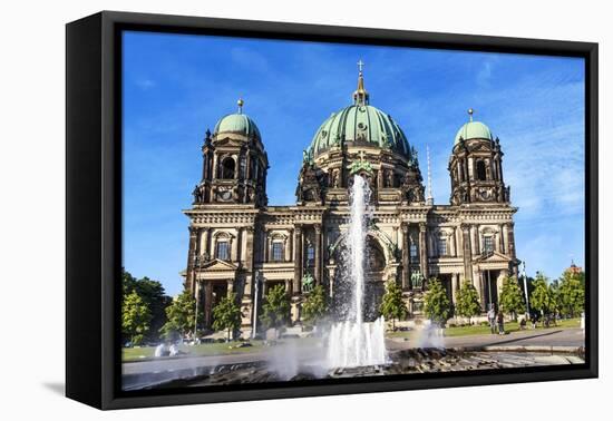 Berlin, Germany. Museum Island, Berlin Cathedral and water fountain-Miva Stock-Framed Premier Image Canvas