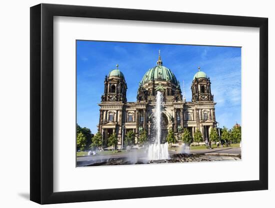 Berlin, Germany. Museum Island, Berlin Cathedral and water fountain-Miva Stock-Framed Photographic Print