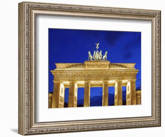 Berlin, Germany. Quadriga atop the Brandenburg gate in the evening-Miva Stock-Framed Photographic Print