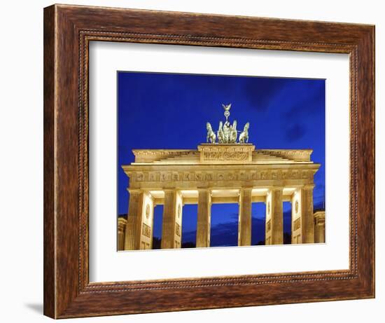 Berlin, Germany. Quadriga atop the Brandenburg gate in the evening-Miva Stock-Framed Photographic Print