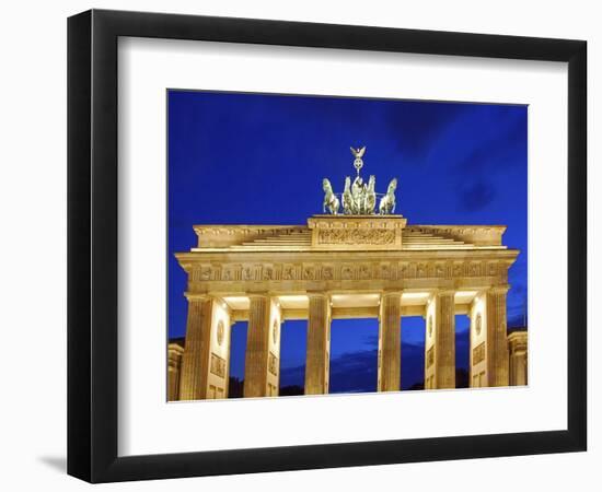 Berlin, Germany. Quadriga atop the Brandenburg gate in the evening-Miva Stock-Framed Photographic Print