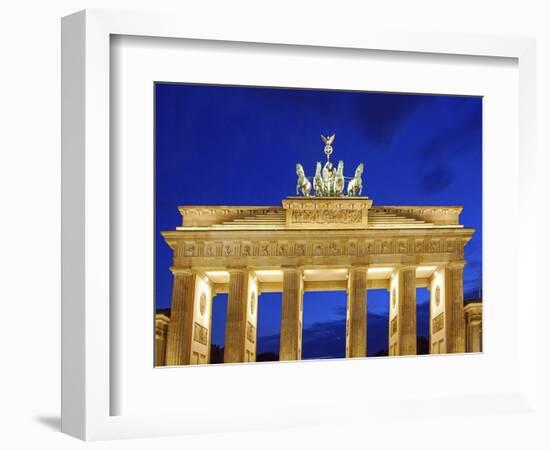 Berlin, Germany. Quadriga atop the Brandenburg gate in the evening-Miva Stock-Framed Photographic Print