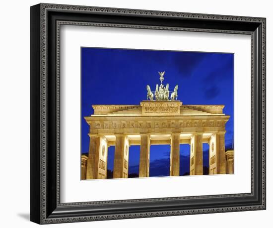 Berlin, Germany. Quadriga atop the Brandenburg gate in the evening-Miva Stock-Framed Photographic Print