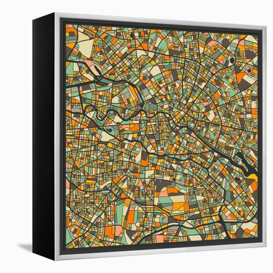 Berlin Map-Jazzberry Blue-Framed Stretched Canvas