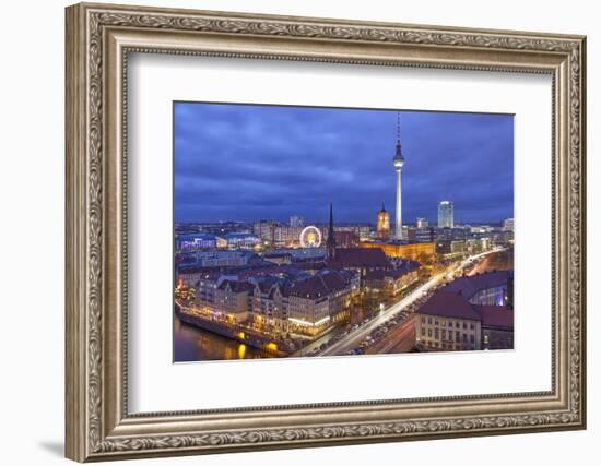 Berlin Mitte, Central Distric of Berlin with 368M Tall Tv Tower Seen from Fischerinsel at Dusk-David Bank-Framed Photographic Print