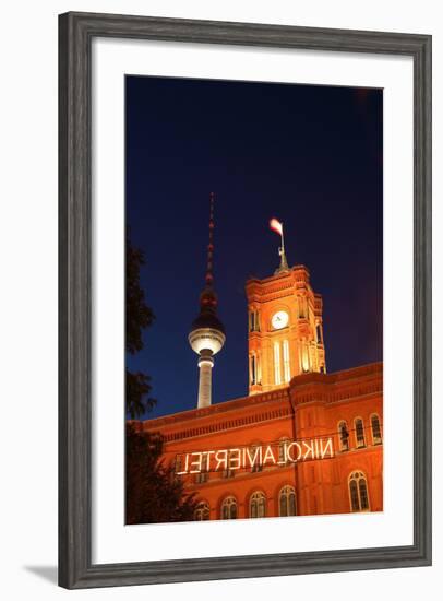 Berlin, Nikolaiviertel, Television Tower, Rotes Rathaus (Red City Hall), Night-Catharina Lux-Framed Photographic Print