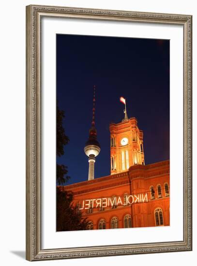 Berlin, Nikolaiviertel, Television Tower, Rotes Rathaus (Red City Hall), Night-Catharina Lux-Framed Photographic Print