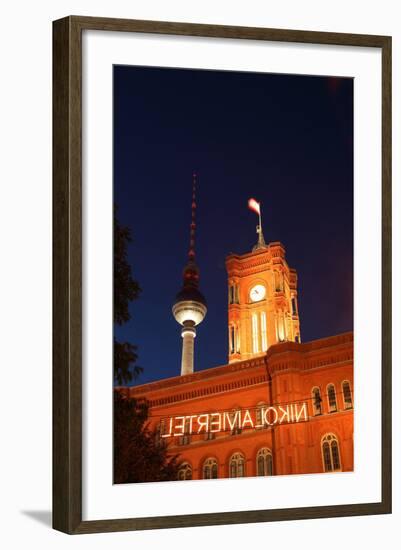 Berlin, Nikolaiviertel, Television Tower, Rotes Rathaus (Red City Hall), Night-Catharina Lux-Framed Photographic Print