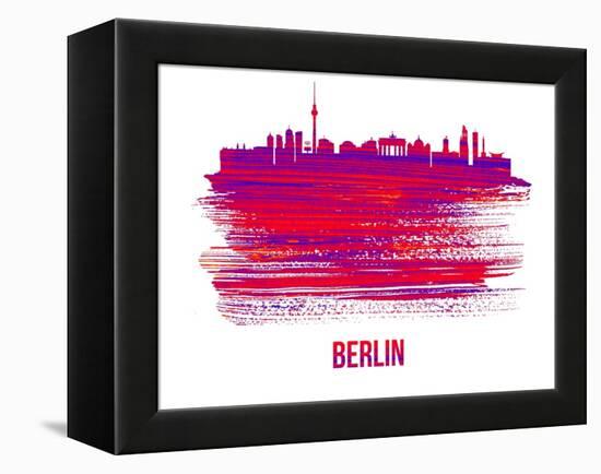 Berlin Skyline Brush Stroke - Red-NaxArt-Framed Stretched Canvas