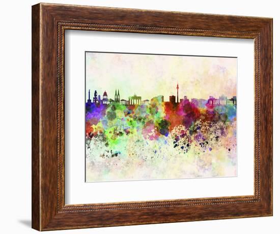 Berlin Skyline in Watercolor Background-paulrommer-Framed Art Print