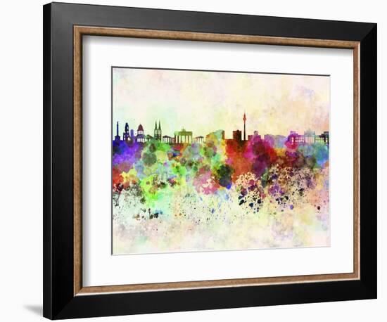 Berlin Skyline in Watercolor Background-paulrommer-Framed Art Print