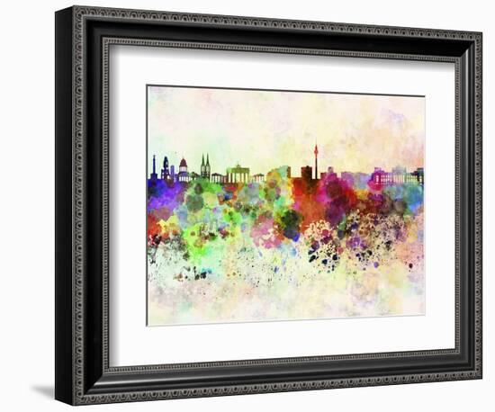 Berlin Skyline in Watercolor Background-paulrommer-Framed Art Print