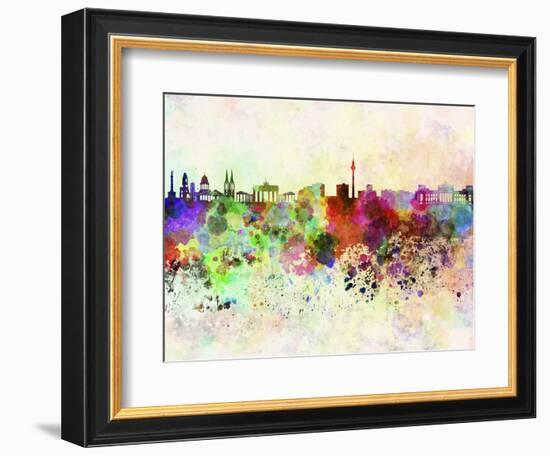 Berlin Skyline in Watercolor Background-paulrommer-Framed Art Print