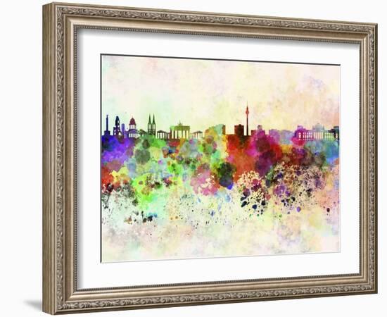 Berlin Skyline in Watercolor Background-paulrommer-Framed Art Print
