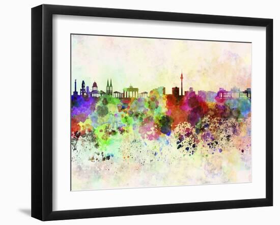 Berlin Skyline in Watercolor Background-paulrommer-Framed Art Print