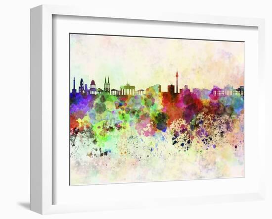 Berlin Skyline in Watercolor Background-paulrommer-Framed Art Print