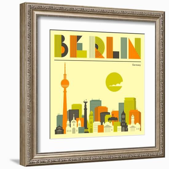 Berlin Skyline-Jazzberry Blue-Framed Art Print