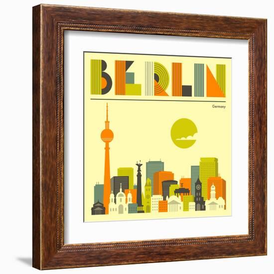 Berlin Skyline-Jazzberry Blue-Framed Art Print