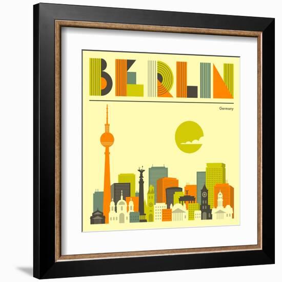 Berlin Skyline-Jazzberry Blue-Framed Art Print