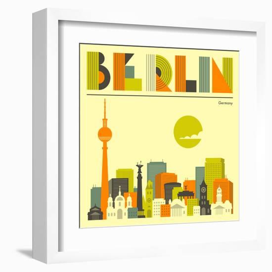 Berlin Skyline-Jazzberry Blue-Framed Art Print