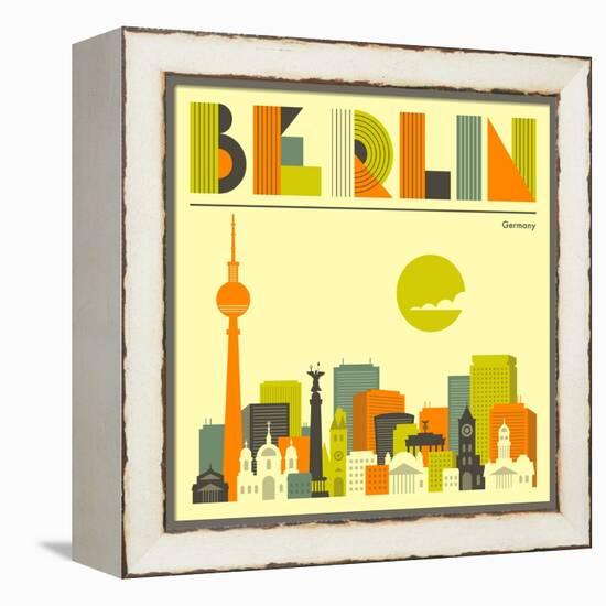 Berlin Skyline-Jazzberry Blue-Framed Stretched Canvas