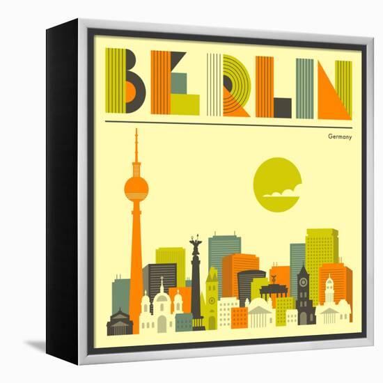 Berlin Skyline-Jazzberry Blue-Framed Stretched Canvas