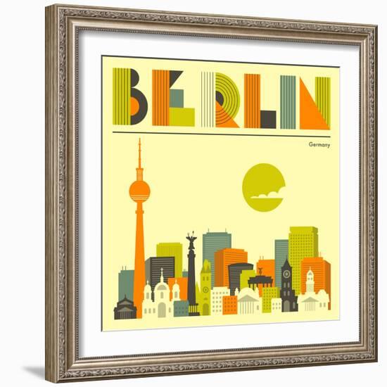 Berlin Skyline-Jazzberry Blue-Framed Art Print